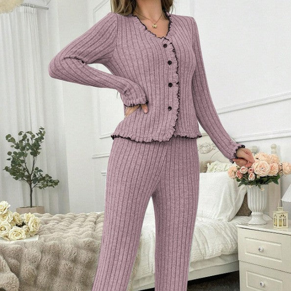 Womens Breathable Casual Cardigan Loungewear Set