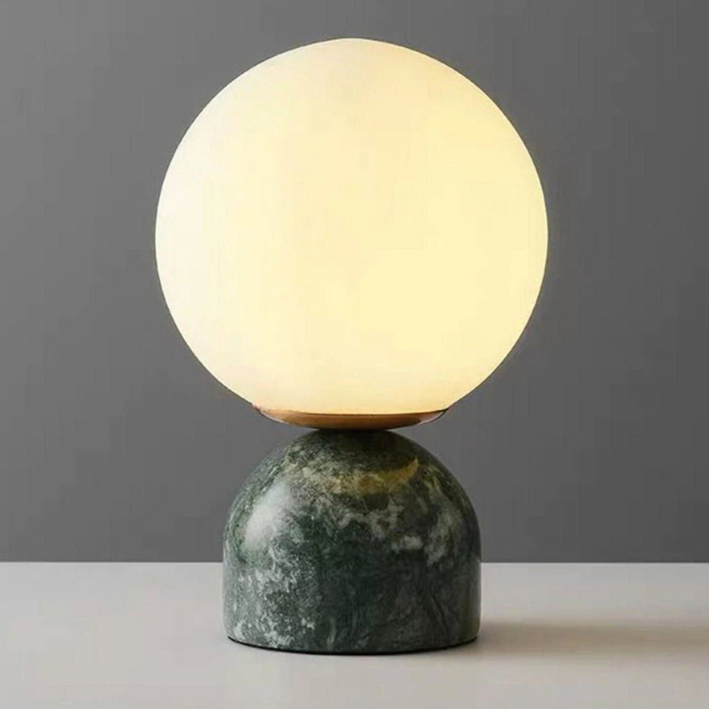 Table Lamp, Sylas Marble Base, White Glass Orb, E26/E27 Plug-In