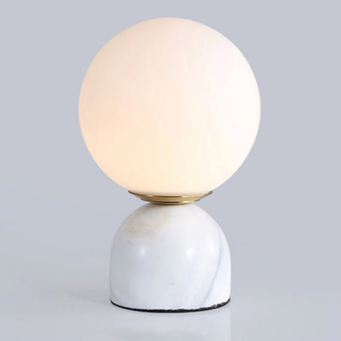 Table Lamp, Sylas Marble Base, White Glass Orb, E26/E27 Plug-In