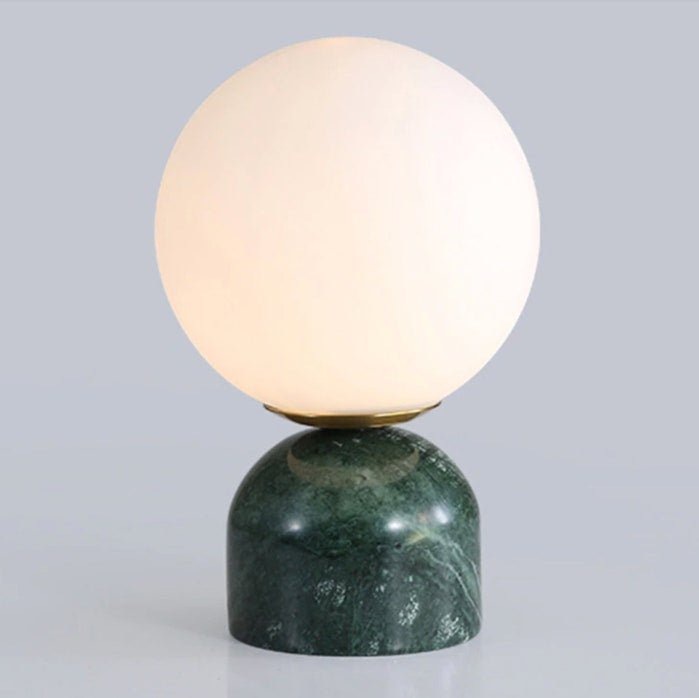 Table Lamp, Sylas Marble Base, White Glass Orb, E26/E27 Plug-In