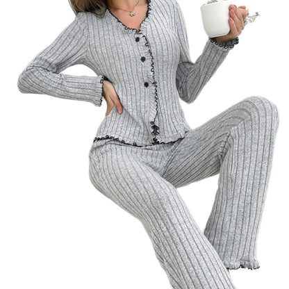 Womens Breathable Casual Cardigan Loungewear Set