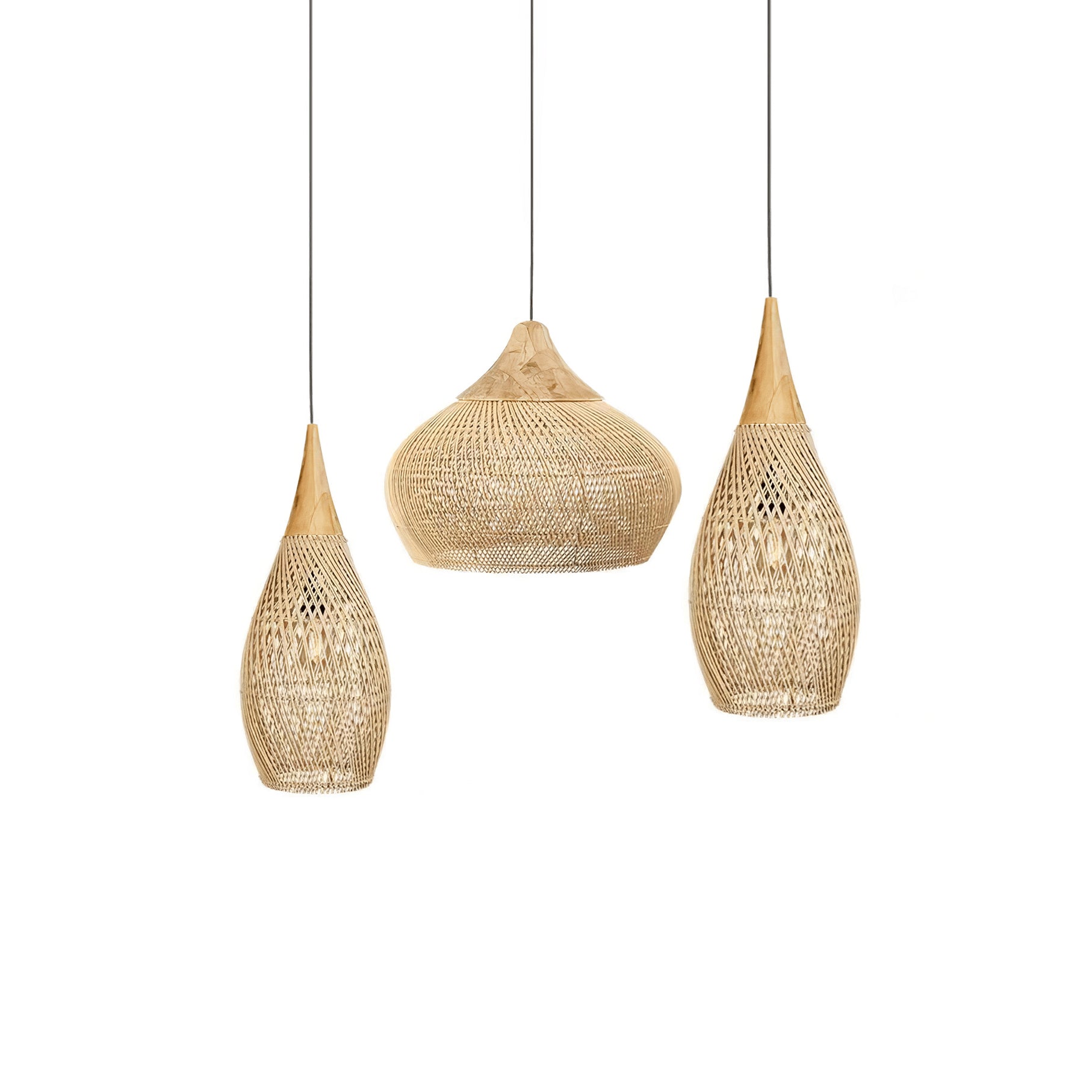 Rattan Pendant Light, Handwoven Shade, Wood Body, E27