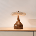 Sienna Table Lamp, Walnut Wood Base, Amber Glass Shade, LED