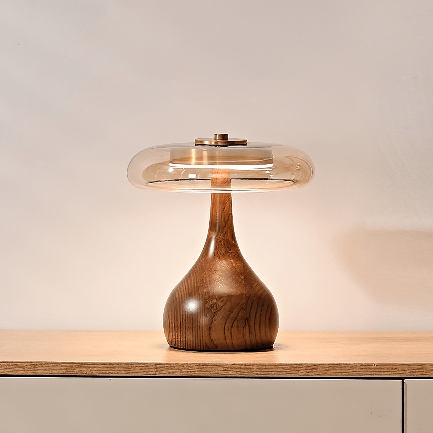 Sienna Table Lamp, Walnut Wood Base, Amber Glass Shade, LED