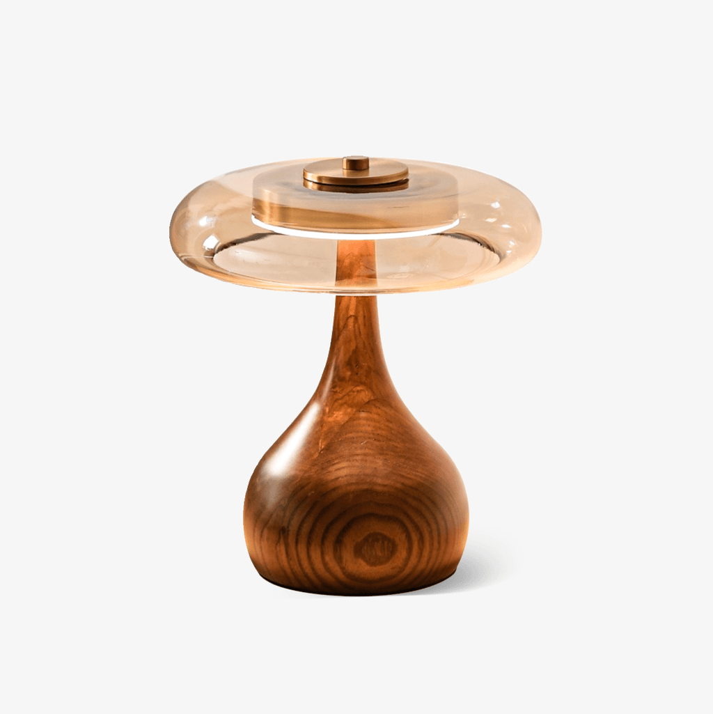 Sienna Table Lamp, Walnut Wood Base, Amber Glass Shade, LED