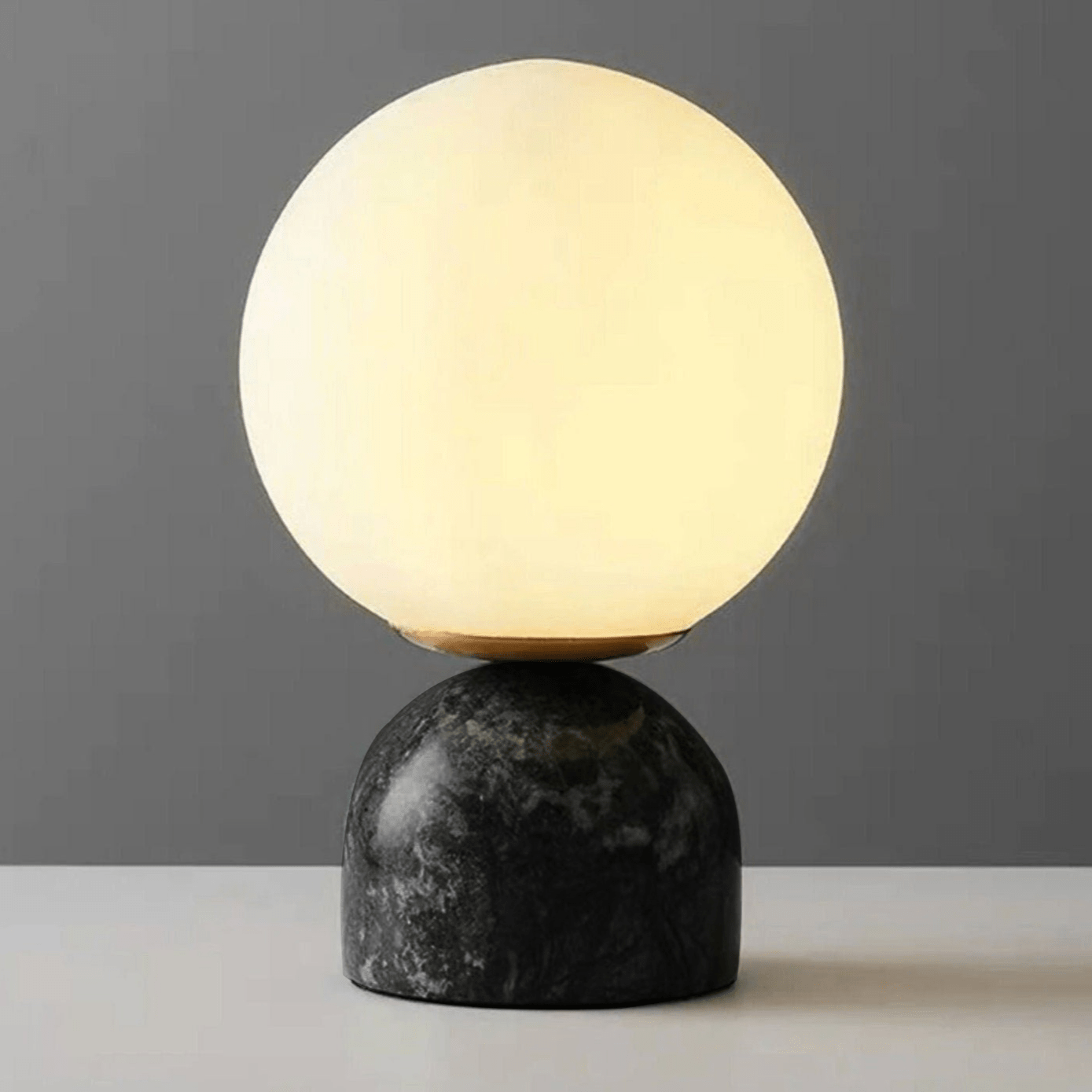 Table Lamp, Sylas Marble Base, White Glass Orb, E26/E27 Plug-In