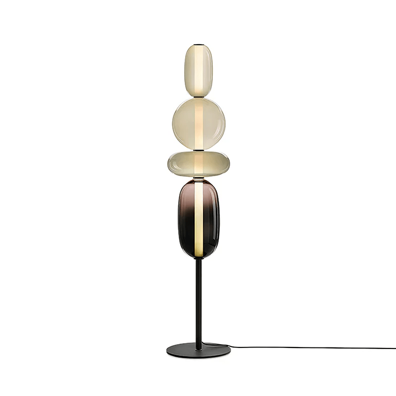 Candied Glass Floor Lamp, Hand-Blown Crystal Clusters, Black Body, LED