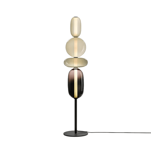 Candied Glass Floor Lamp, Hand-Blown Crystal Clusters, Black Body, LED