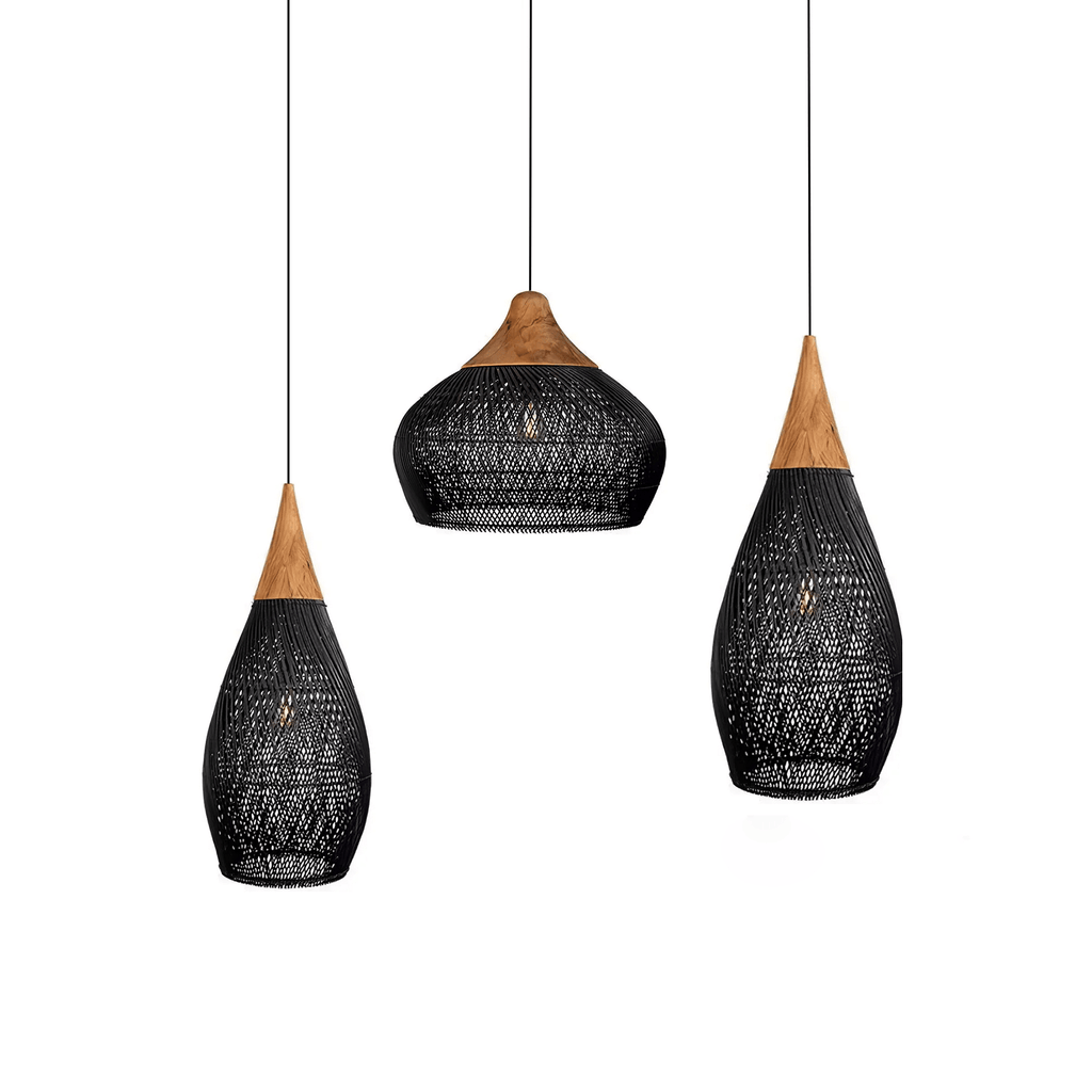 Rattan Pendant Light, Handwoven Shade, Wood Body, E27