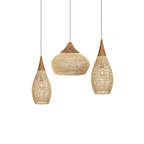Rattan Pendant Light, Handwoven Shade, Wood Body, E27