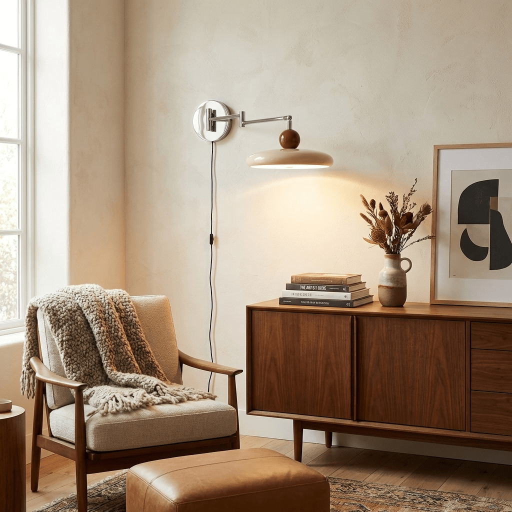Lola Wall Lamp, Round Disc, Plug-In, Integrated LED, Chrome or Green