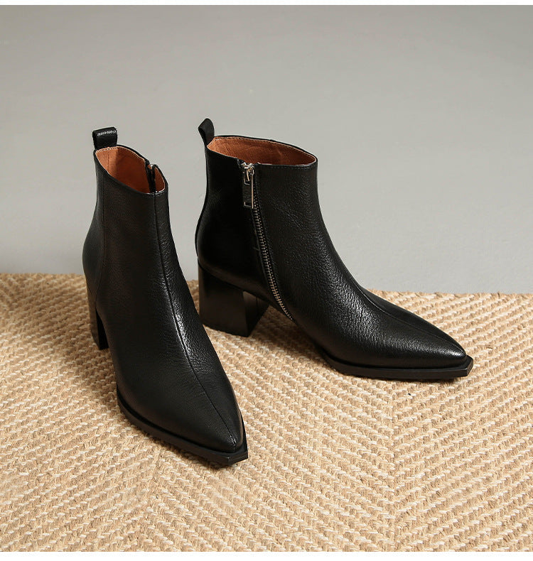 Bottines en cuir véritable à talons hauts