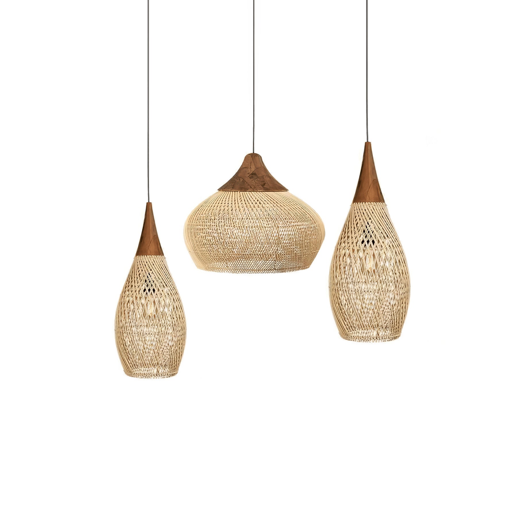 Rattan Pendant Light, Handwoven Shade, Wood Body, E27