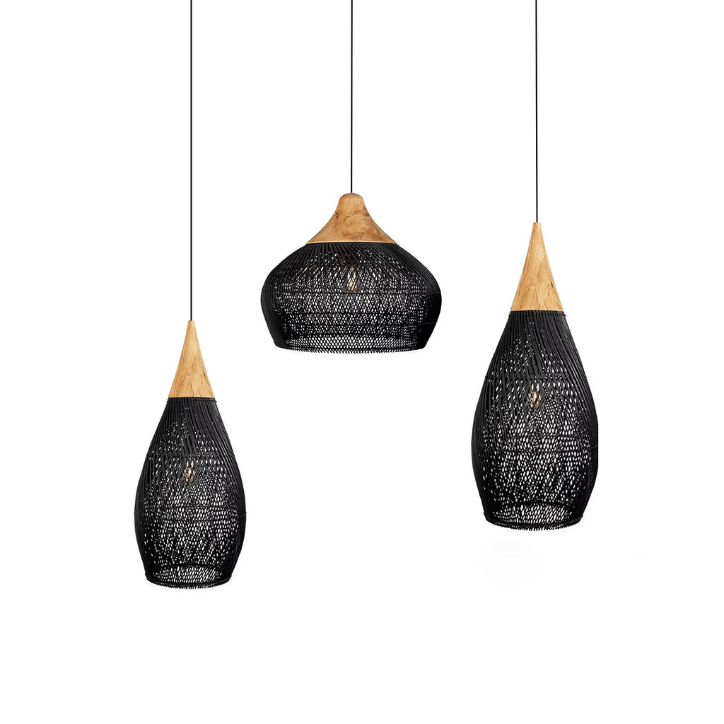 Rattan Pendant Light, Handwoven Shade, Wood Body, E27