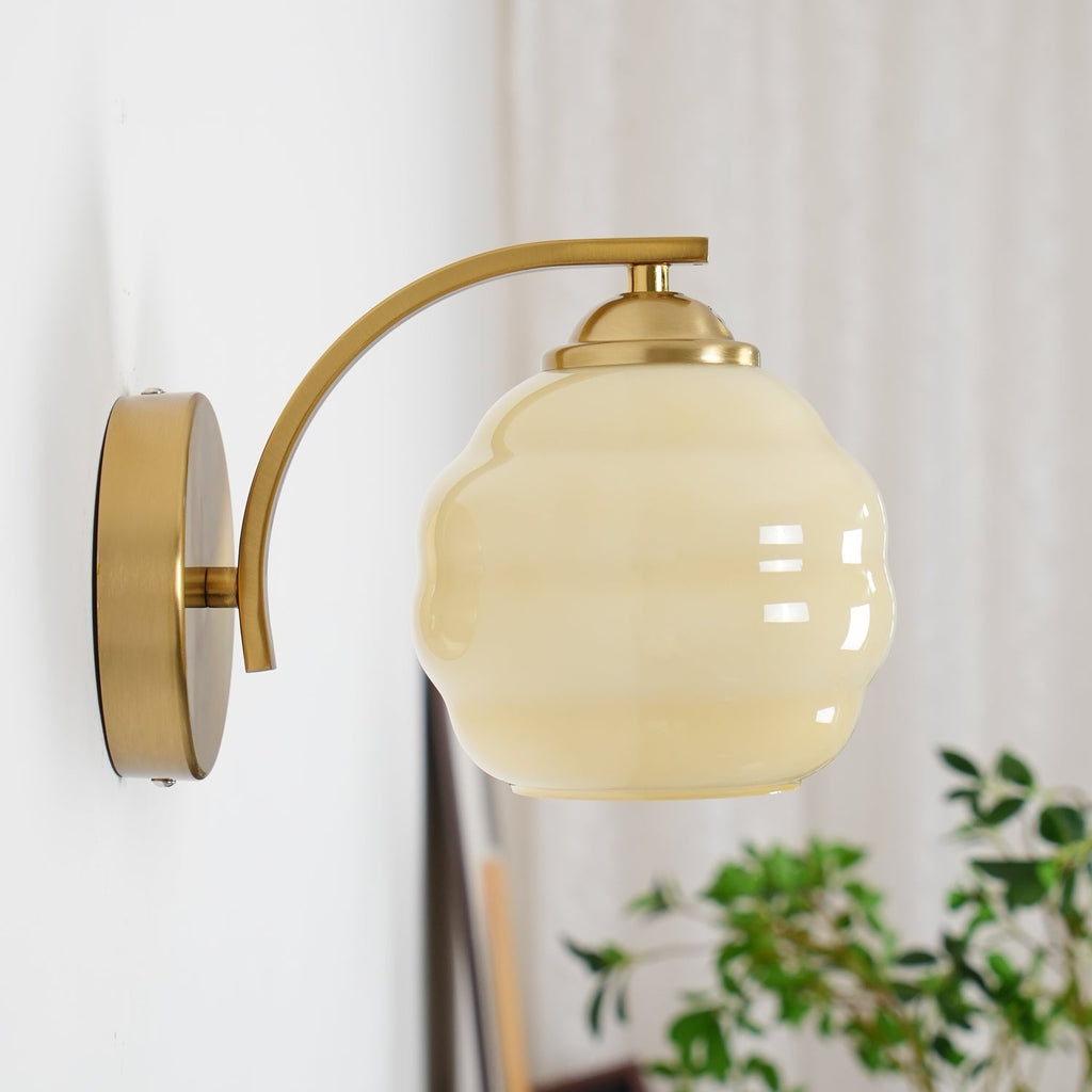 Wall Sconce, Art Deco Glass Shade, Gold or Chrome, E26/E27