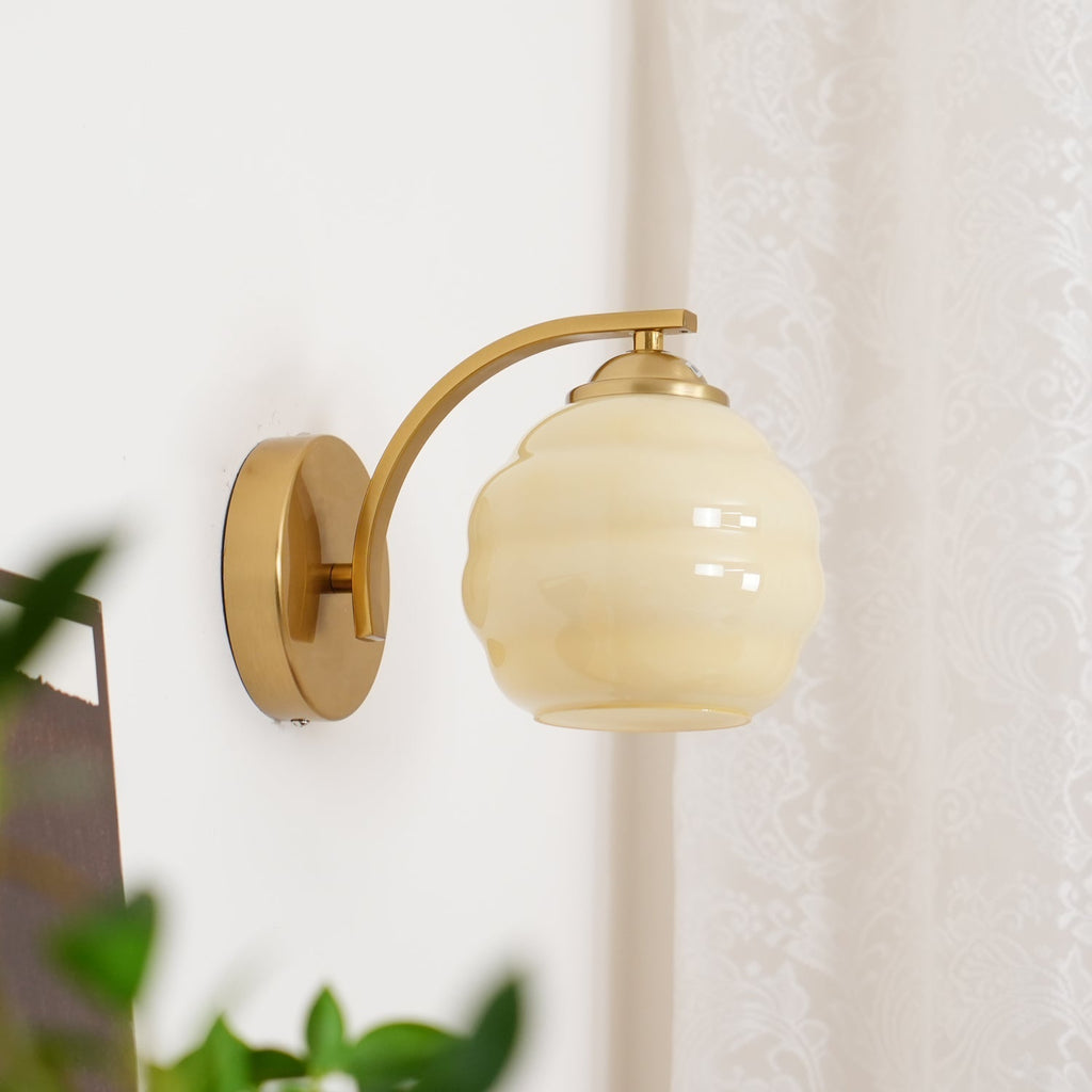 Wall Sconce, Art Deco Glass Shade, Gold or Chrome, E26/E27