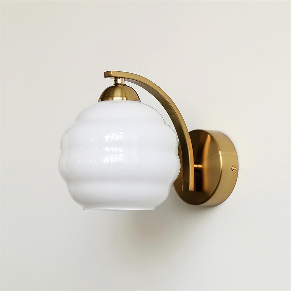 Wall Sconce, Art Deco Glass Shade, Gold or Chrome, E26/E27