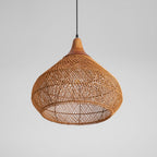 Rattan Pendant Light, Handwoven Shade, Wood Body, E27