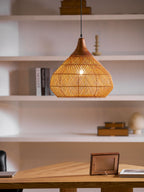 Rattan Pendant Light, Handwoven Shade, Wood Body, E27