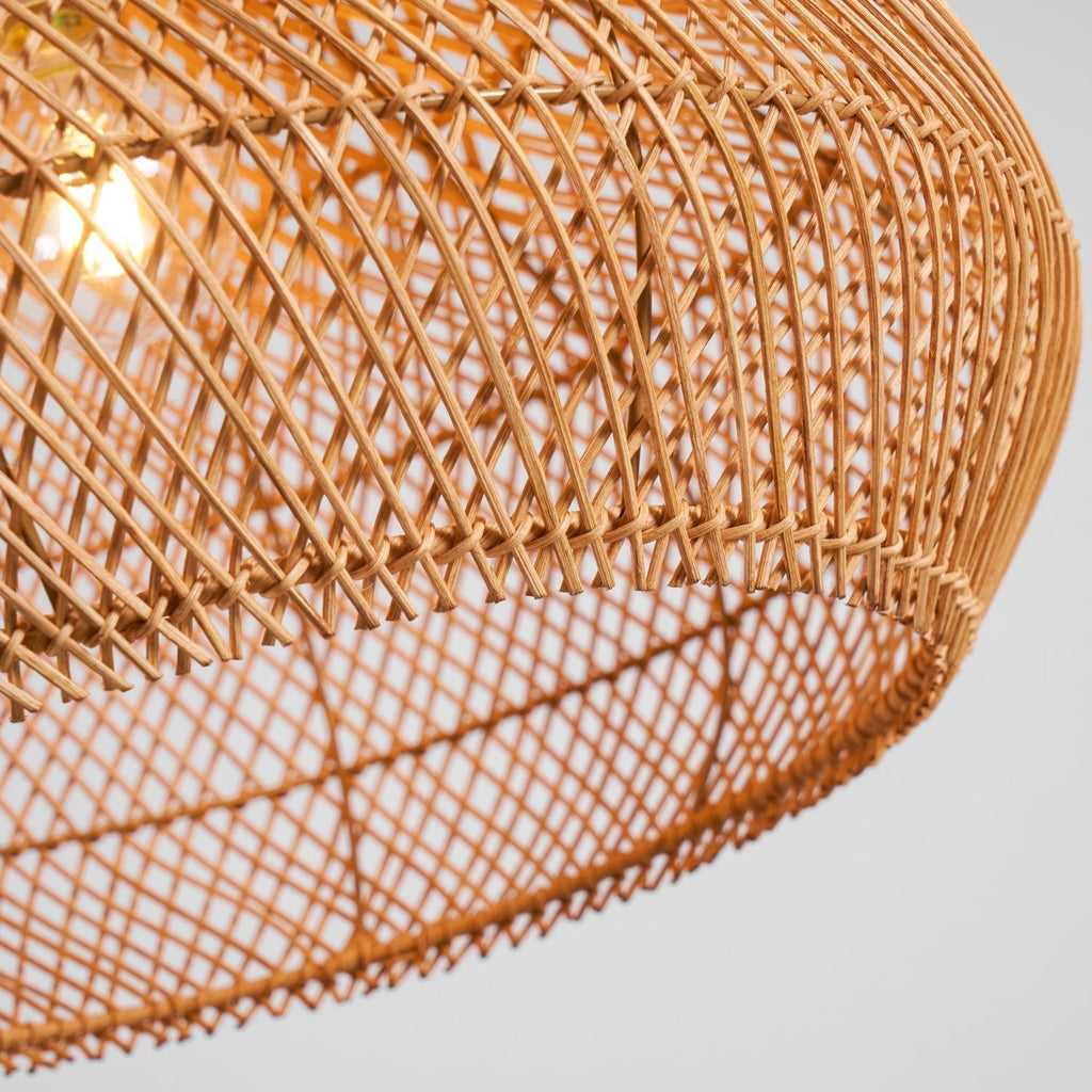 Rattan Pendant Light, Handwoven Shade, Wood Body, E27