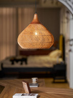 Rattan Pendant Light, Handwoven Shade, Wood Body, E27