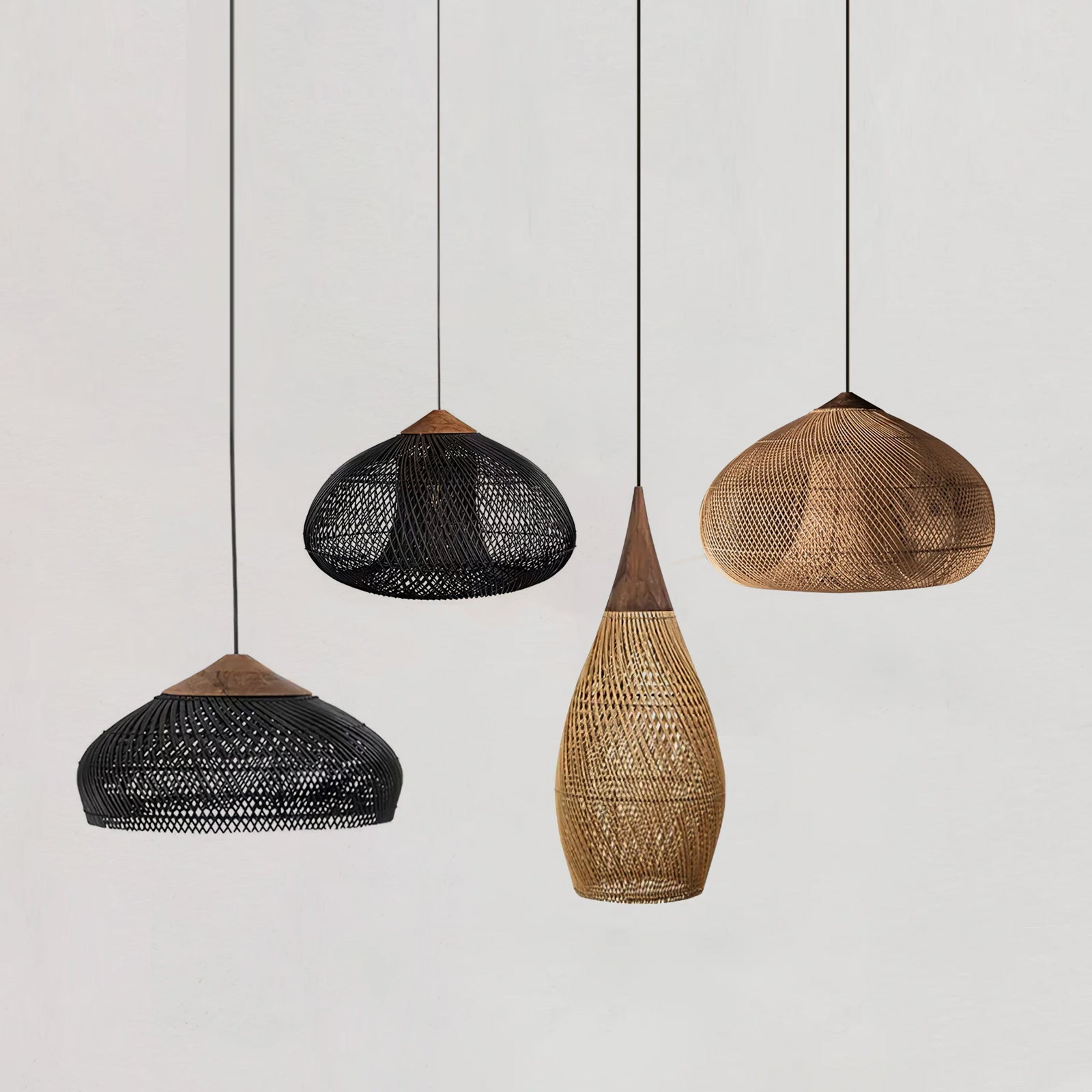Rattan Pendant Light, Handwoven Shade, Wood Body, E27
