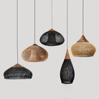 Rattan Pendant Light, Handwoven Shade, Wood Body, E27