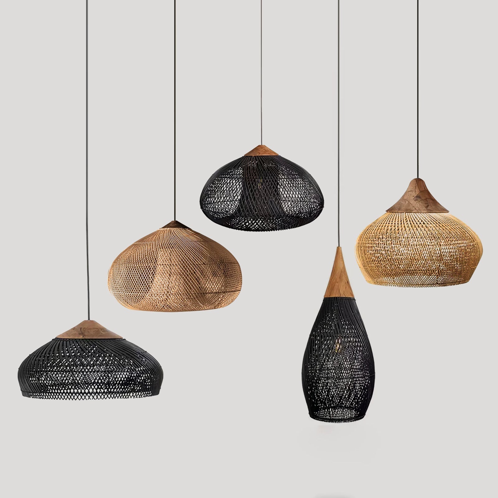 Rattan Pendant Light, Handwoven Shade, Wood Body, E27