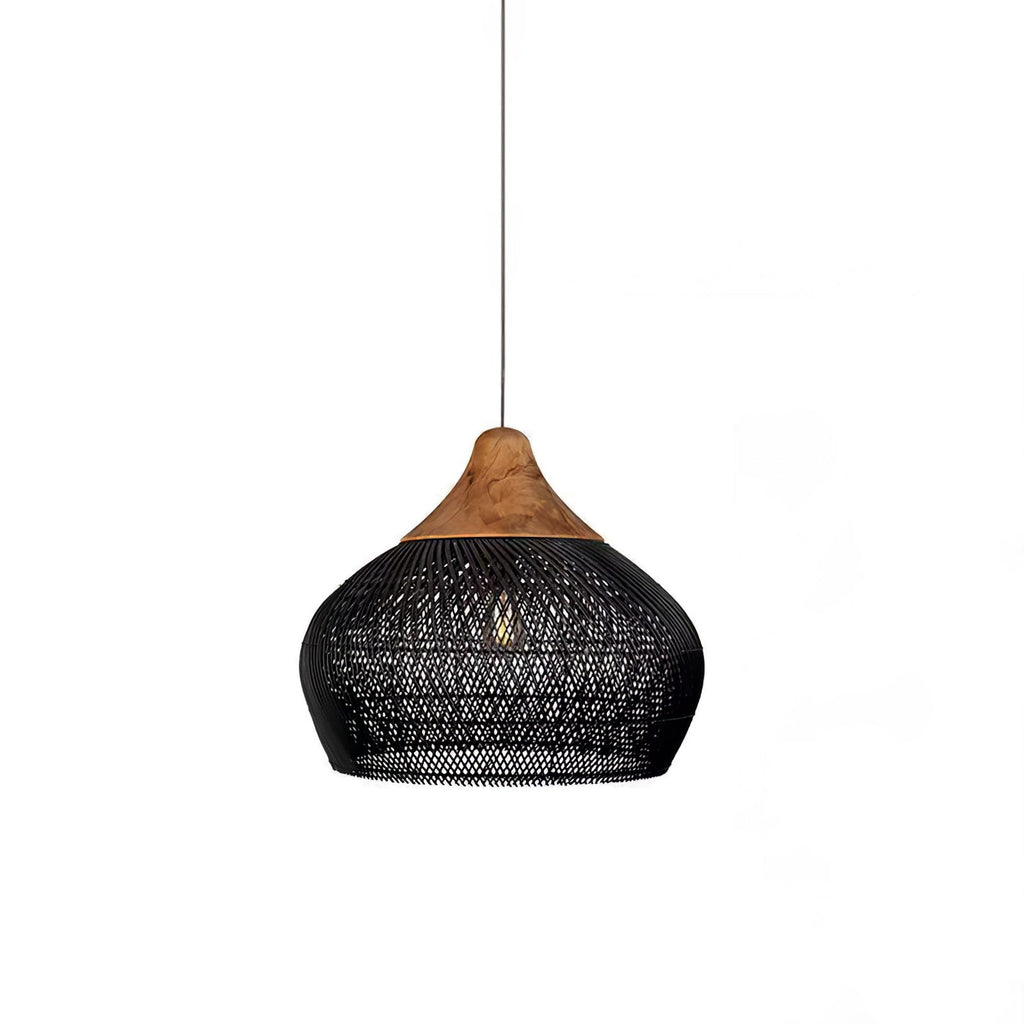 Rattan Pendant Light, Handwoven Shade, Wood Body, E27