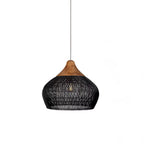 Rattan Pendant Light, Handwoven Shade, Wood Body, E27