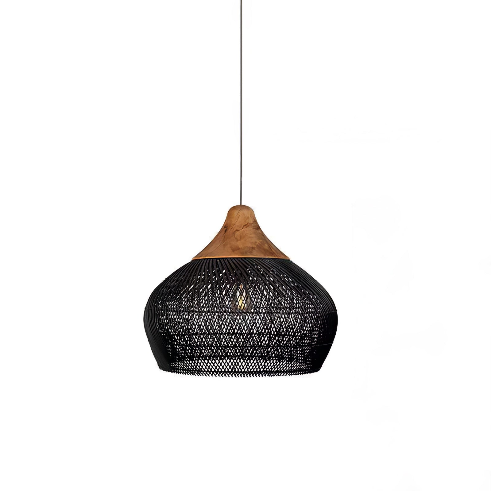 Rattan Pendant Light, Handwoven Shade, Wood Body, E27