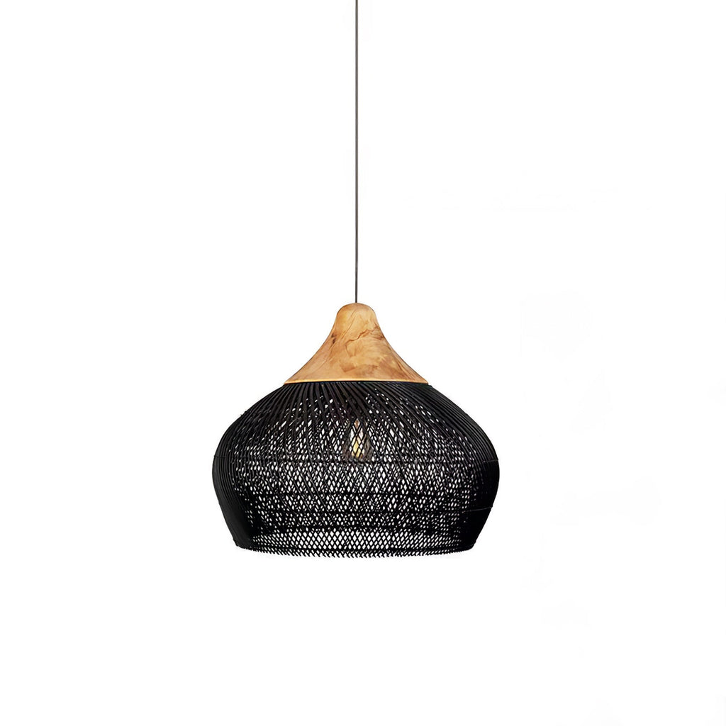 Rattan Pendant Light, Handwoven Shade, Wood Body, E27