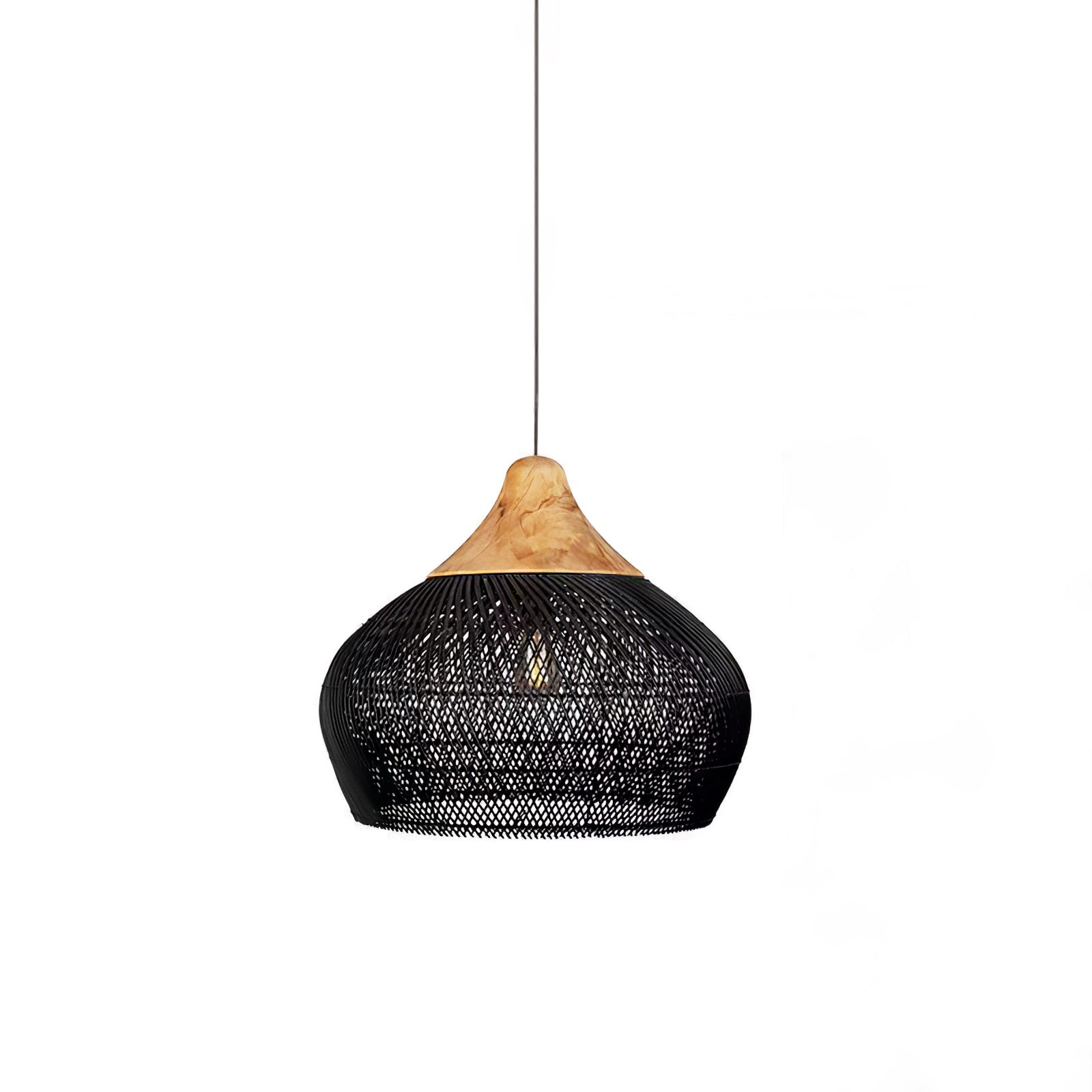 Rattan Pendant Light, Handwoven Shade, Wood Body, E27