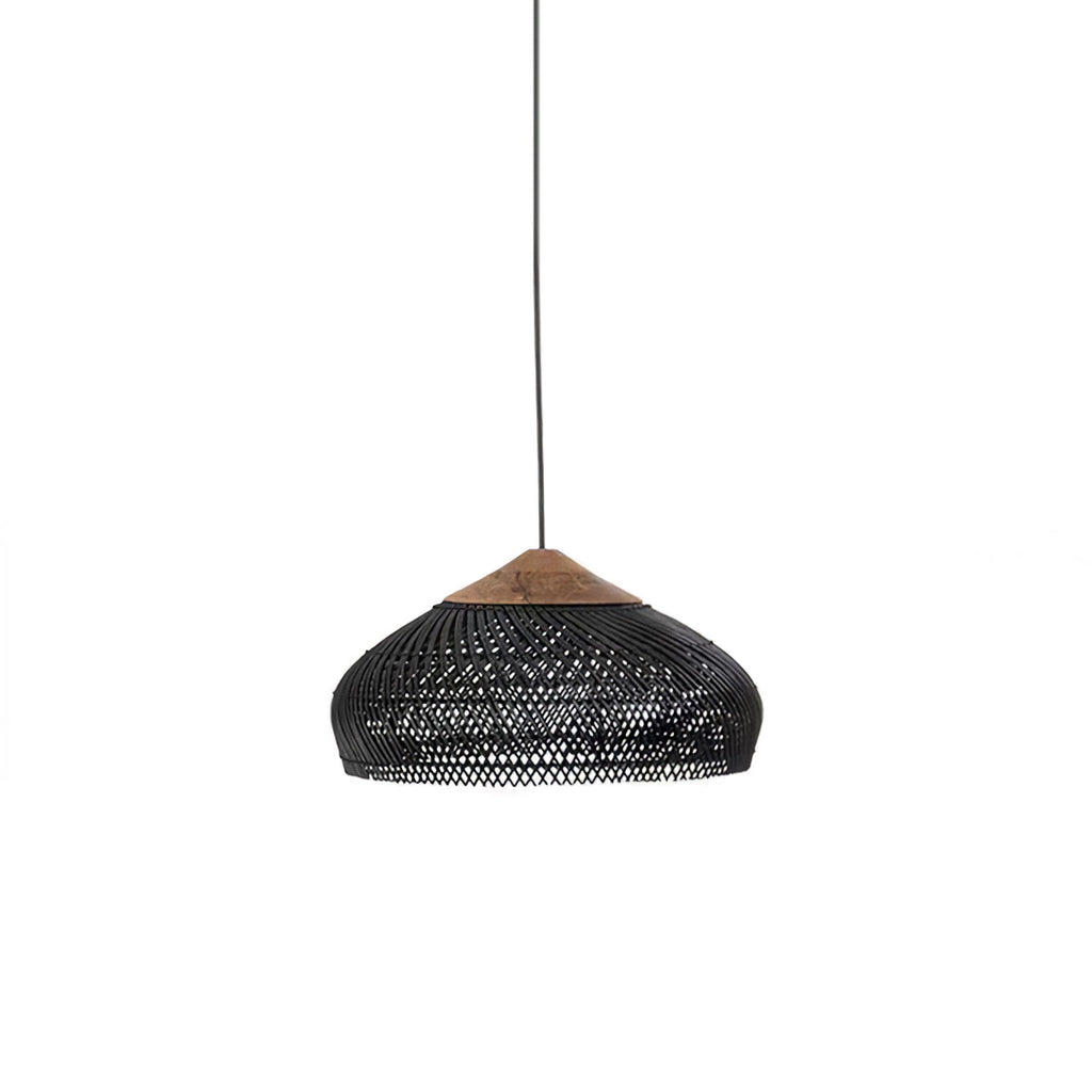 Rattan Pendant Light, Handwoven Shade, Wood Body, E27