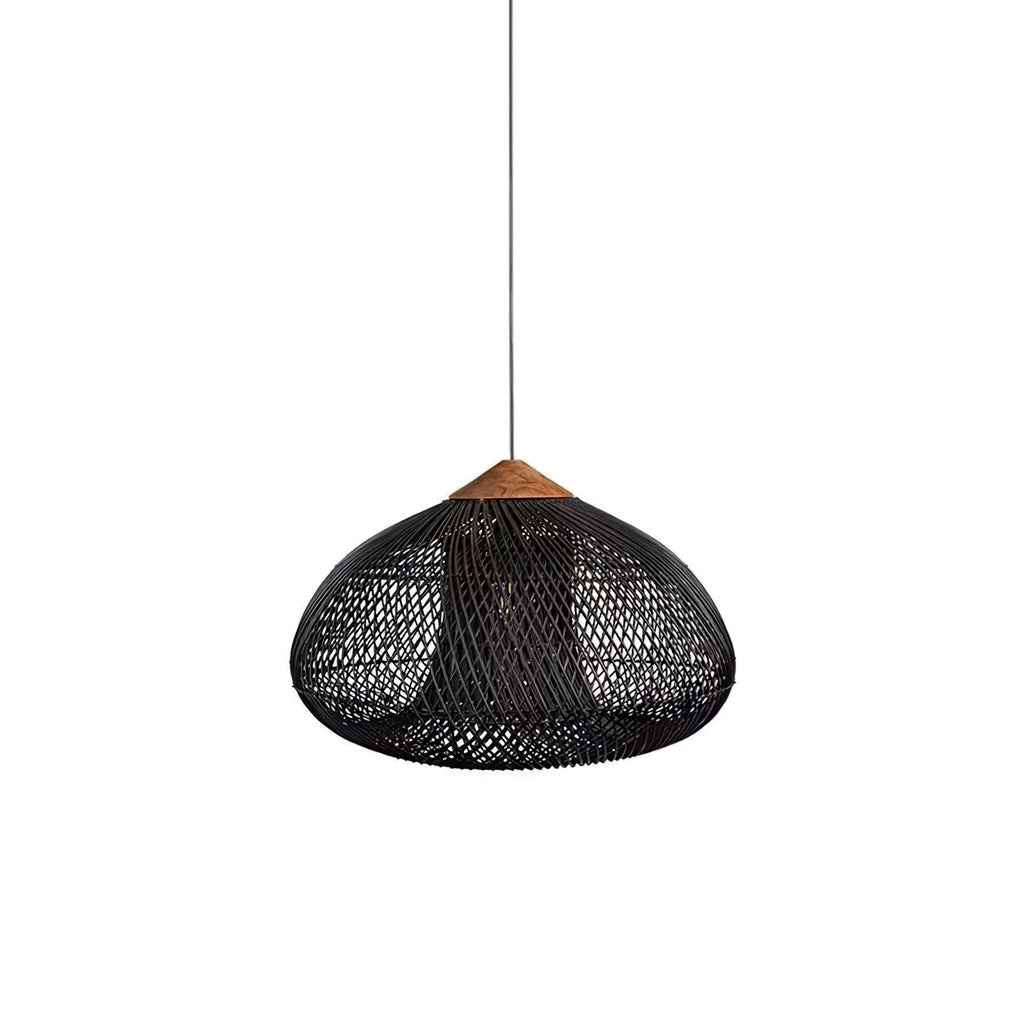 Rattan Pendant Light, Handwoven Shade, Wood Body, E27