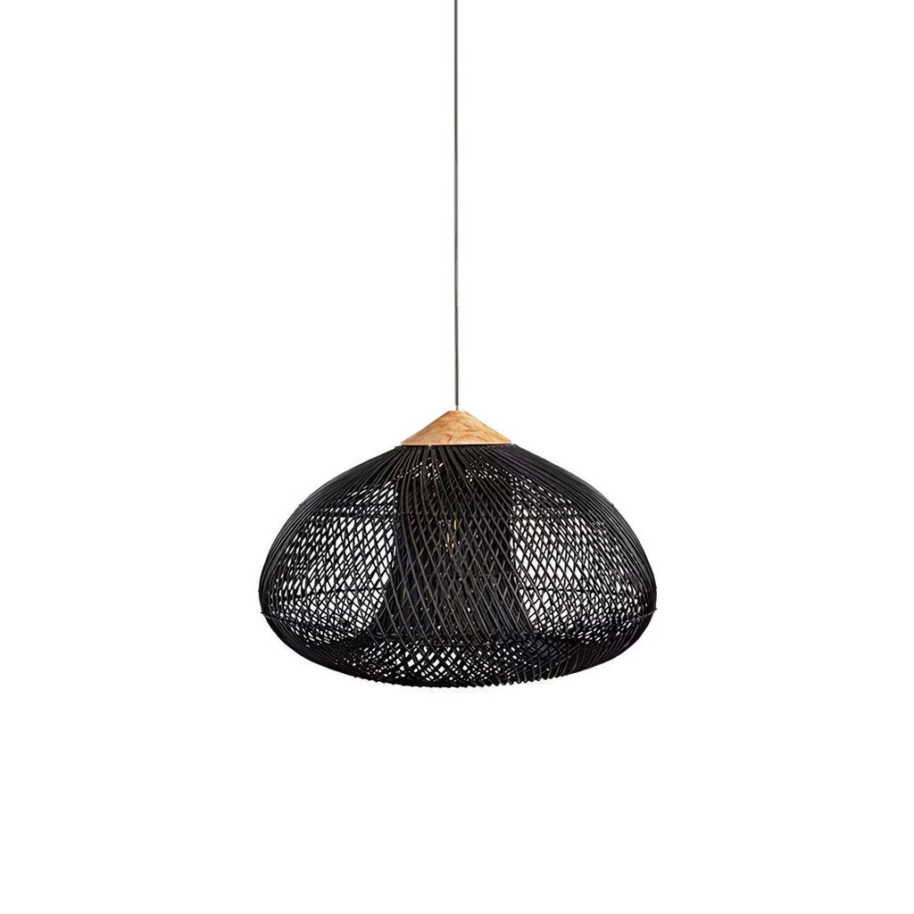 Rattan Pendant Light, Handwoven Shade, Wood Body, E27