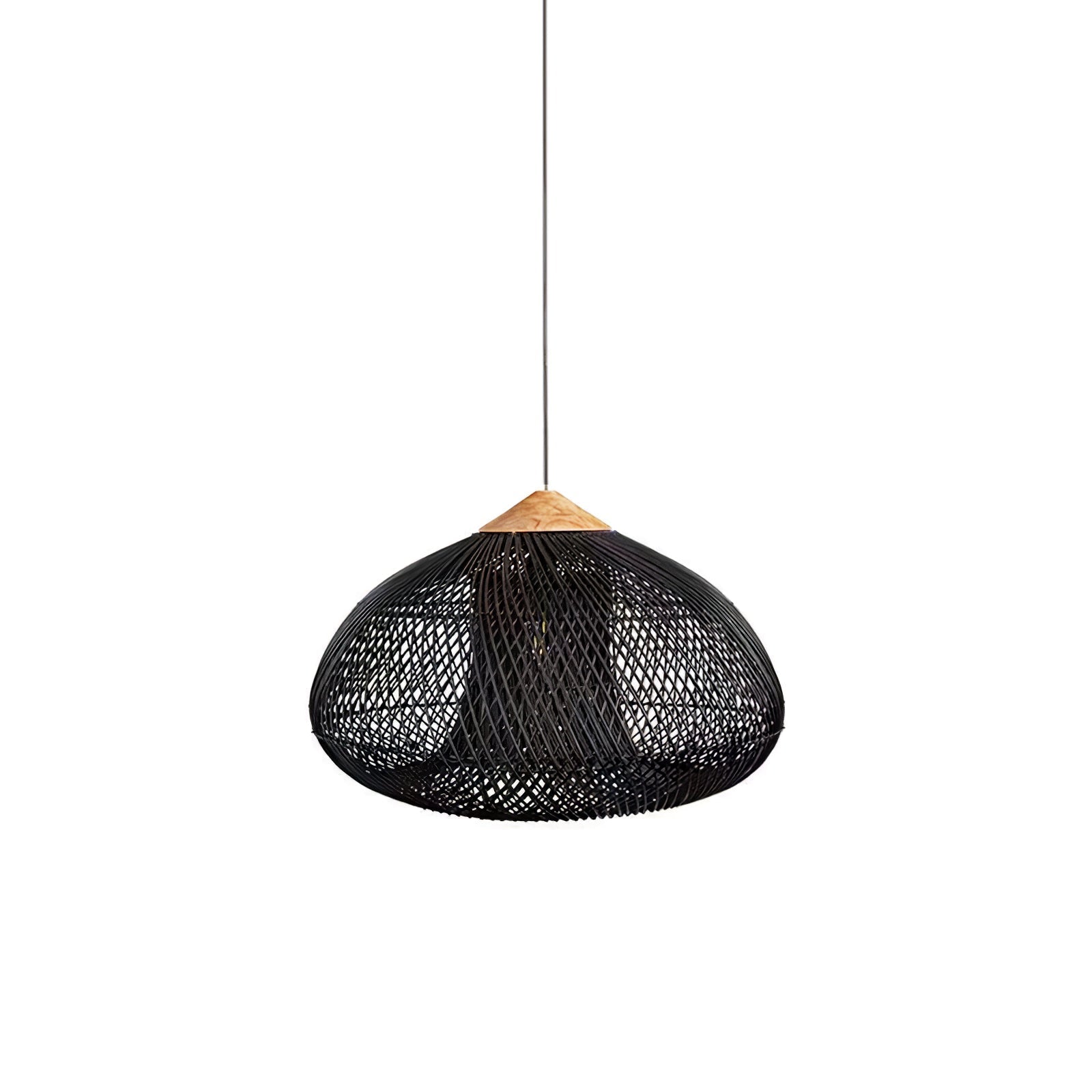 Rattan Pendant Light, Handwoven Shade, Wood Body, E27