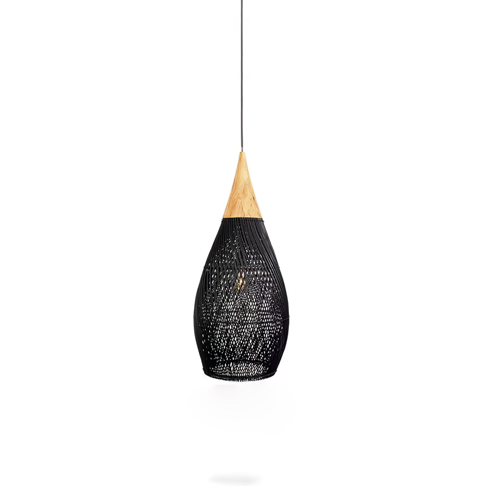 Rattan Pendant Light, Handwoven Shade, Wood Body, E27