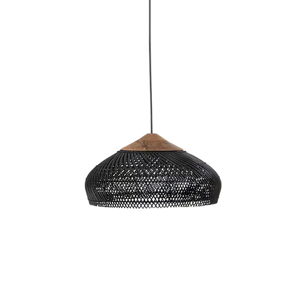 Rattan Pendant Light, Handwoven Shade, Wood Body, E27