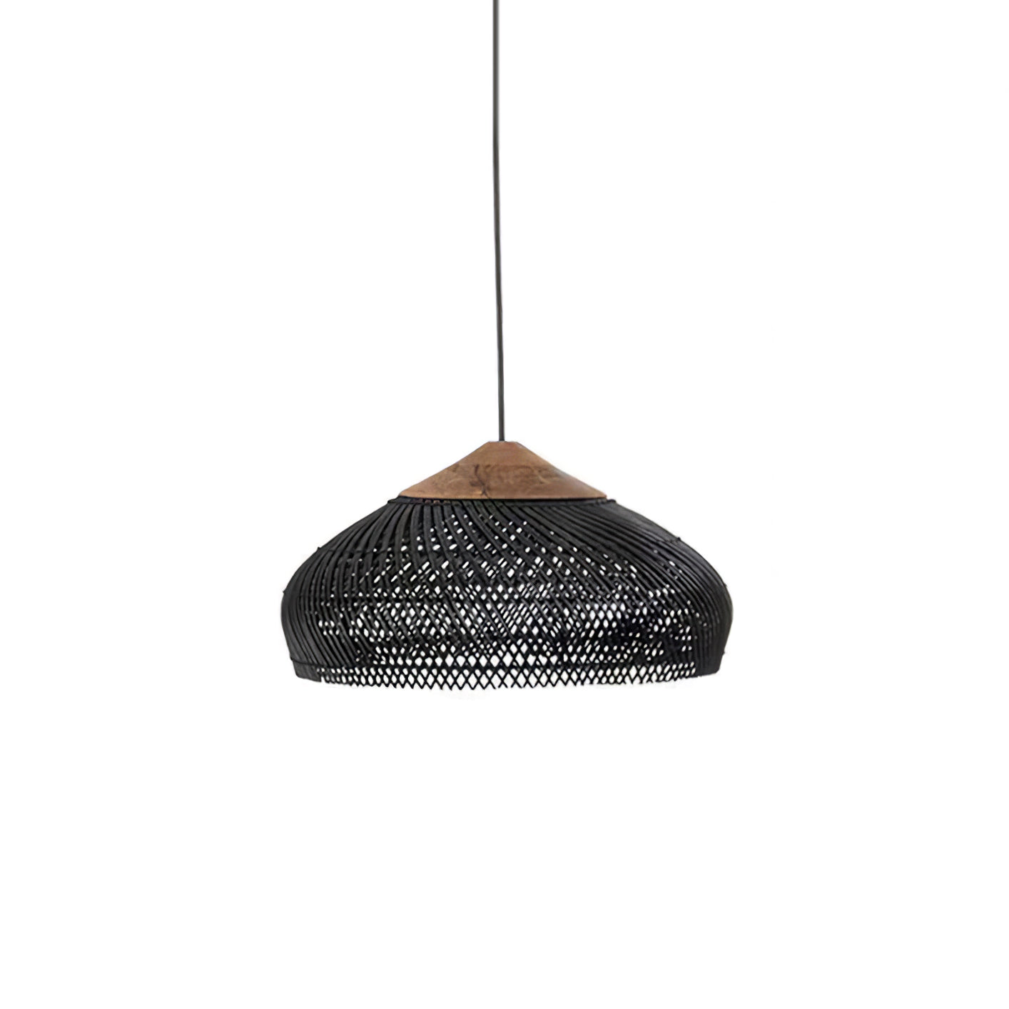 Rattan Pendant Light, Handwoven Shade, Wood Body, E27