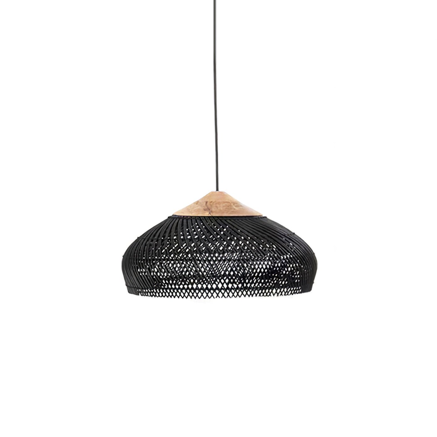 Rattan Pendant Light, Handwoven Shade, Wood Body, E27