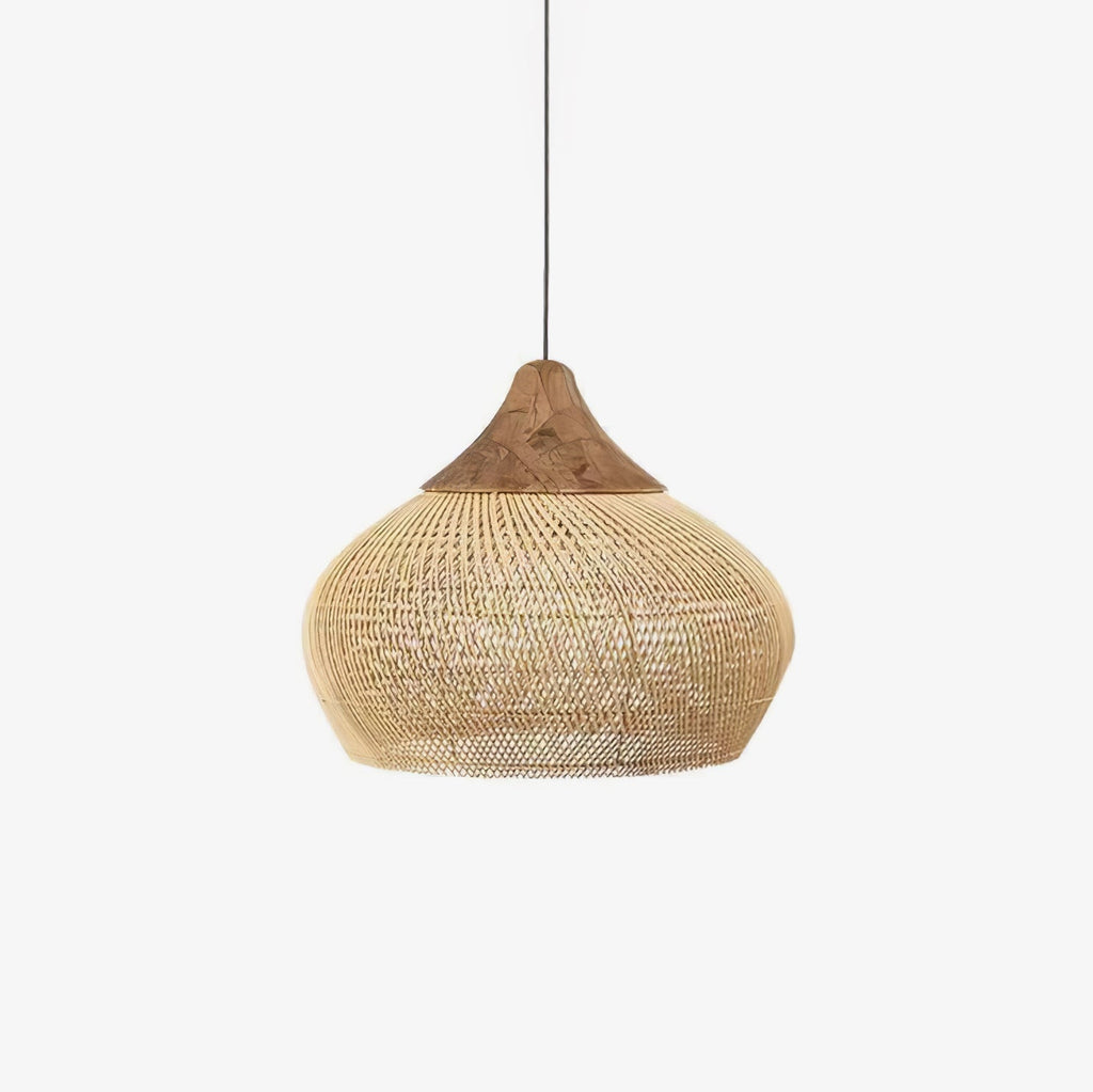 Rattan Pendant Light, Handwoven Shade, Wood Body, E27