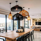 Rattan Pendant Light, Handwoven Shade, Wood Body, E27