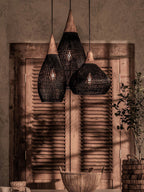 Rattan Pendant Light, Handwoven Shade, Wood Body, E27
