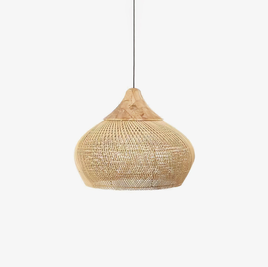 Rattan Pendant Light, Handwoven Shade, Wood Body, E27