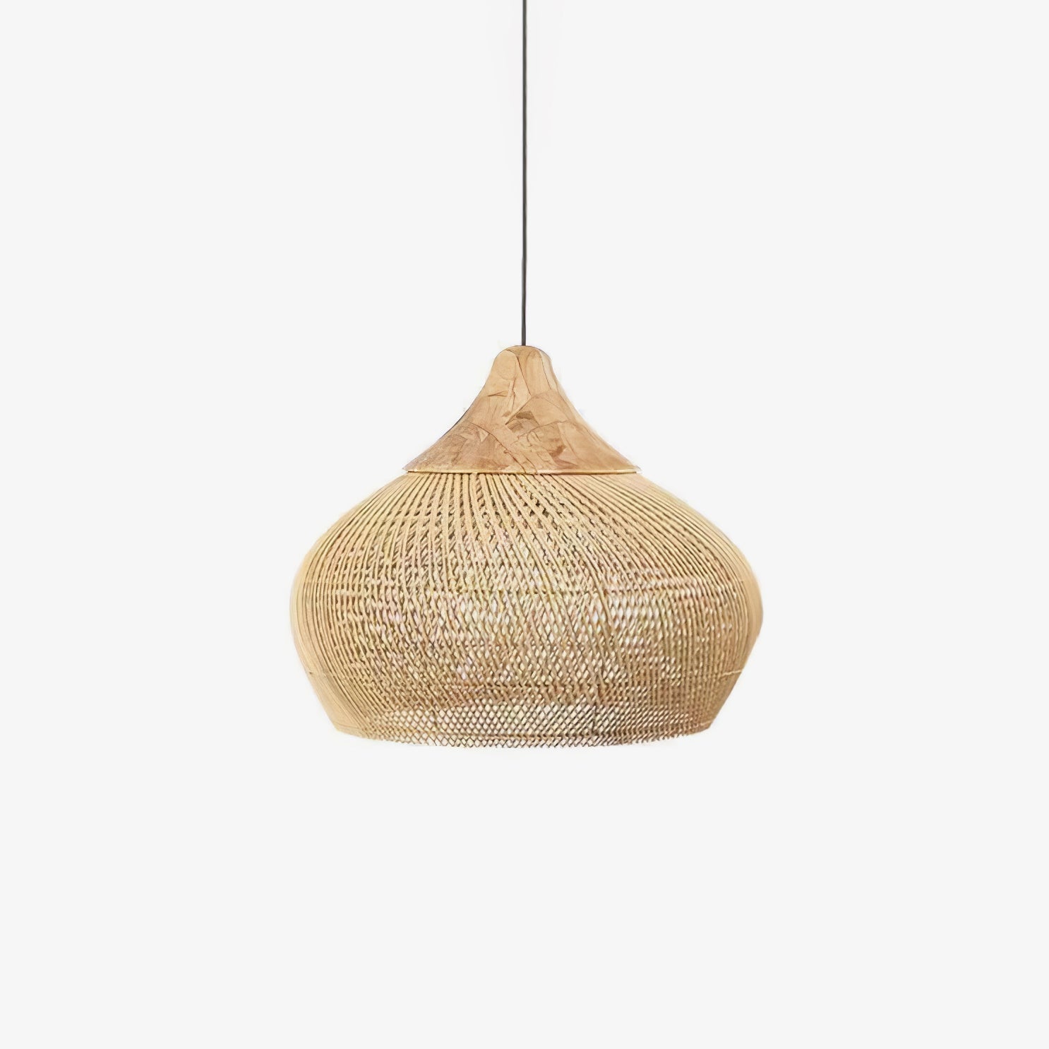 Rattan Pendant Light, Handwoven Shade, Wood Body, E27
