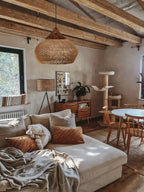 Rattan Pendant Light, Handwoven Shade, Wood Body, E27