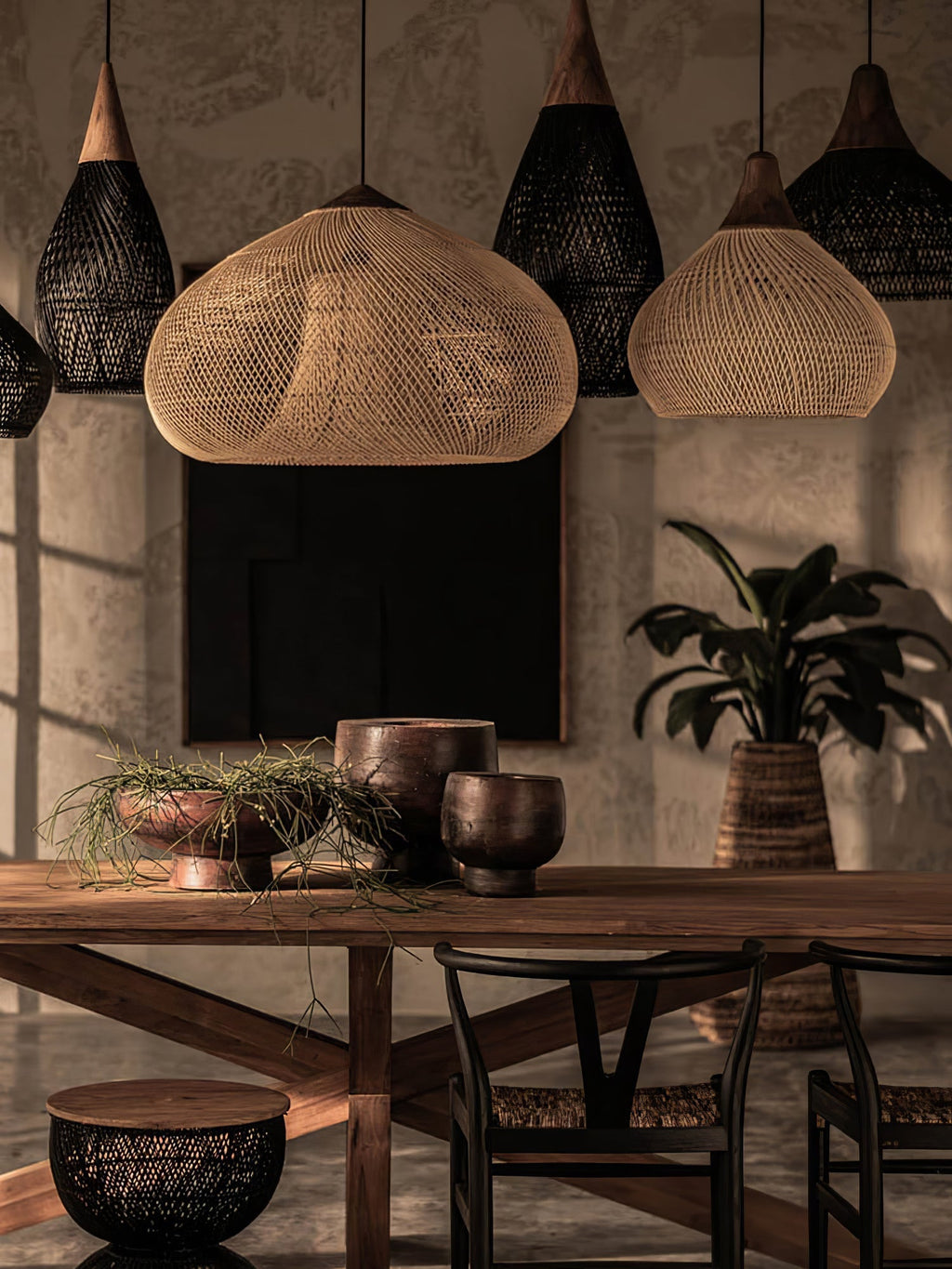 Rattan Pendant Light, Handwoven Shade, Wood Body, E27