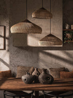 Rattan Pendant Light, Handwoven Shade, Wood Body, E27