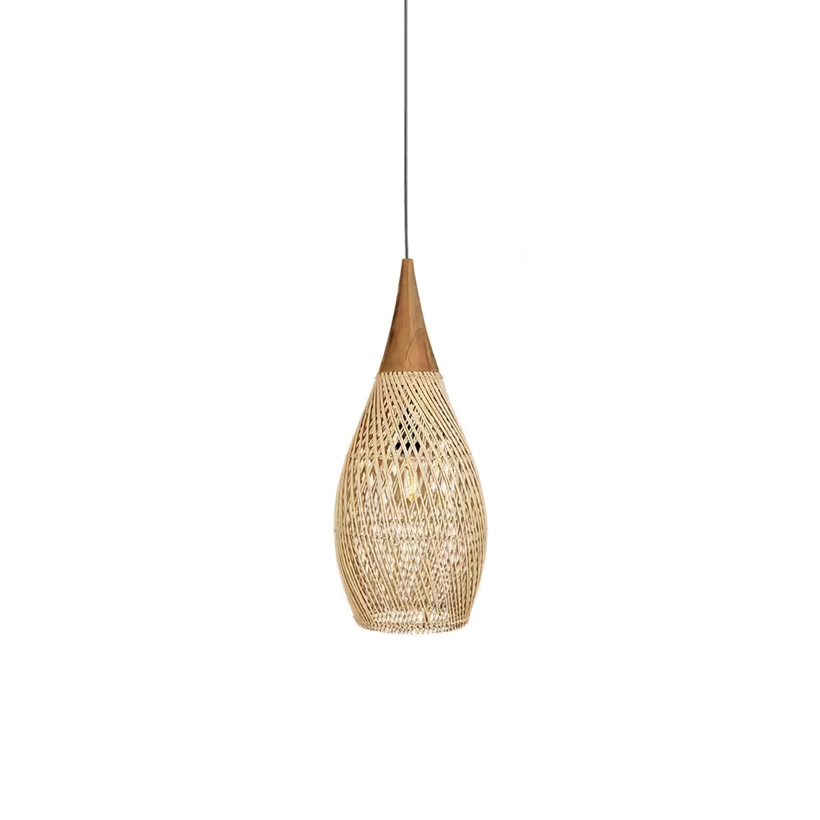 Rattan Pendant Light, Handwoven Shade, Wood Body, E27